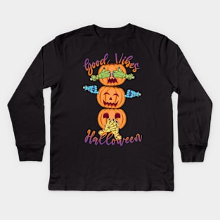 Cute Halloween Pumpkin Head With Meaning Kids Long Sleeve T-Shirt